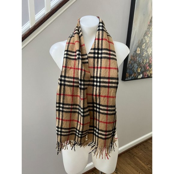 VINTAGE Burberrys of London Pure Cashmere Nova Check Fringe Scarf CLASSIC - Picture 1 of 9